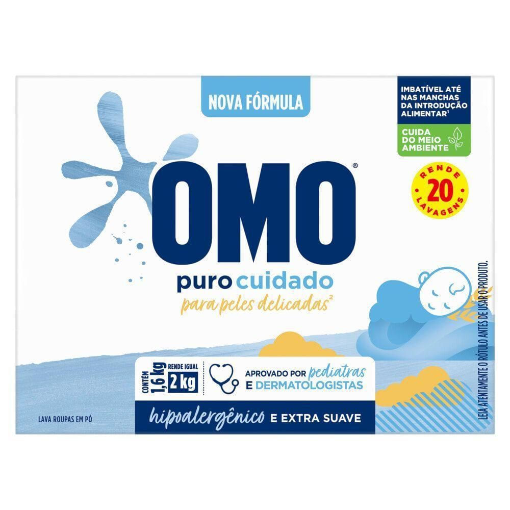 Sabão em Pó Hipoalergênico Omo Puro Cuidado Concentrado Suave 1,6kg