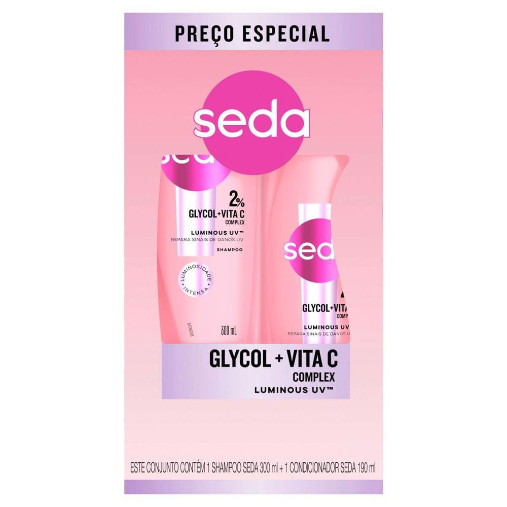 Kit Shampoo 300ml + Condicionador 190ml Seda Luminous UV Proteção Solar e Brilho Vitamina C