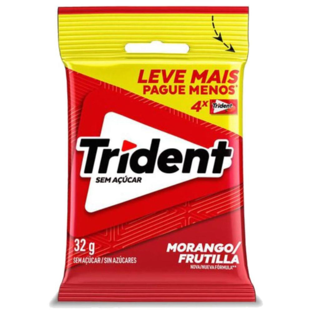 Chiclete Morango Trident 32g 4 Unidades Zero Açúcar