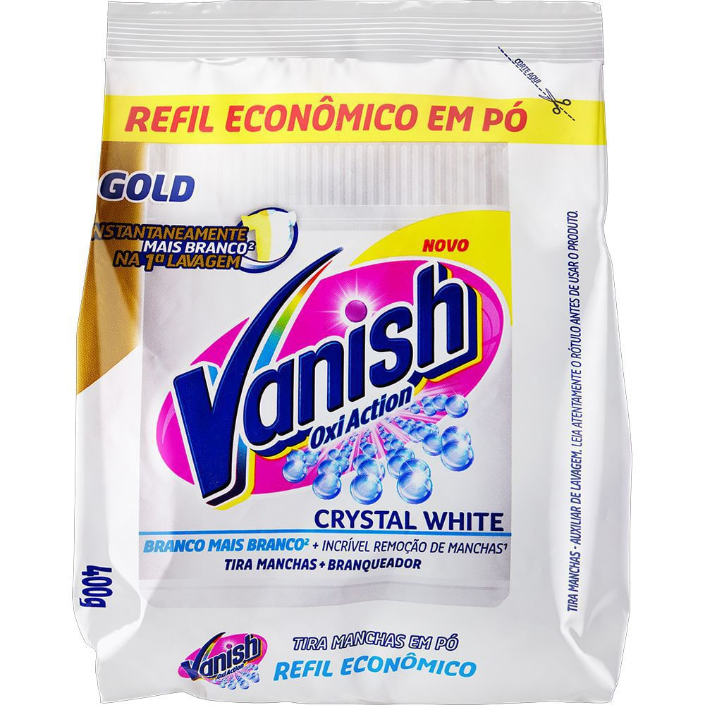 Tira Manchas Vanish Crystal White Oxi Action Pó Roupas Brancas Refil 400g