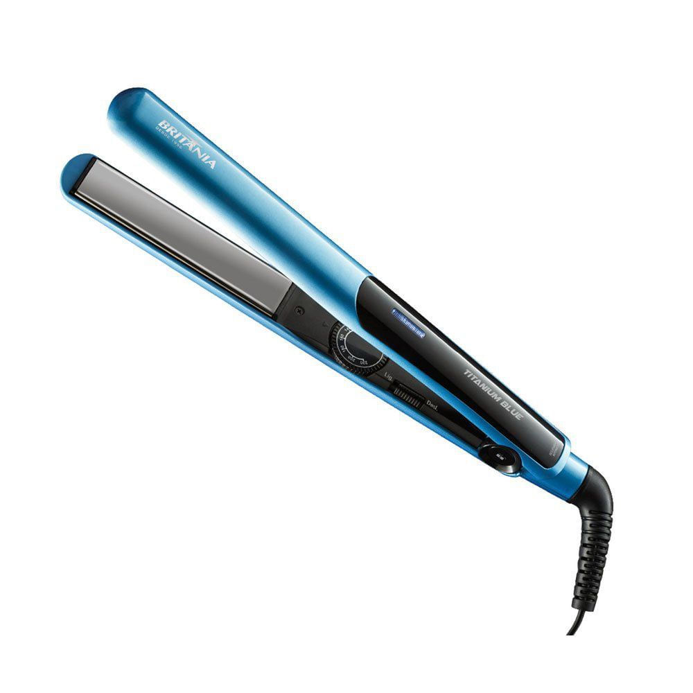 Chapinha Britânia 110-220°C Azul Bivolt Titânio Placas Flutuantes Liso Brilho