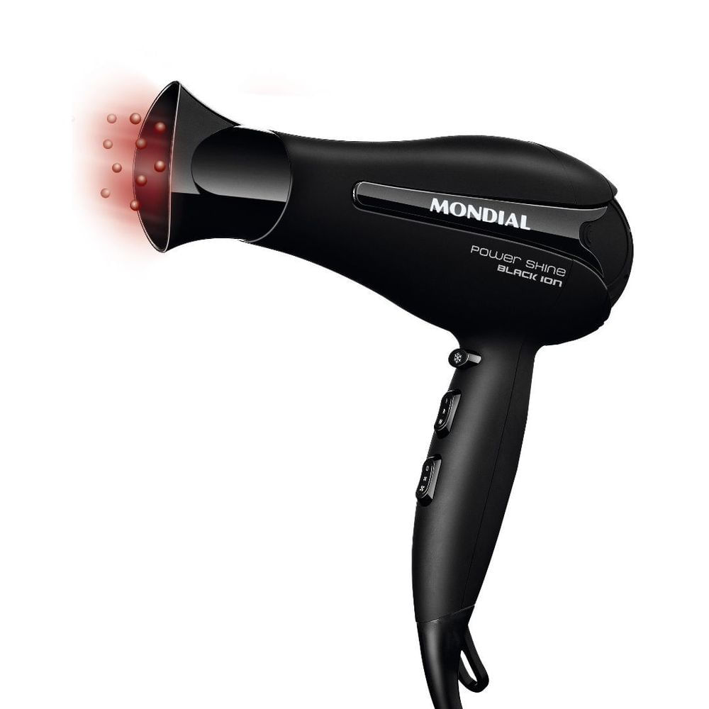Secador de Cabelo Mondial Power Shine SC-13 Preto Tourmaline Íon Brilho Intenso Jato Frio