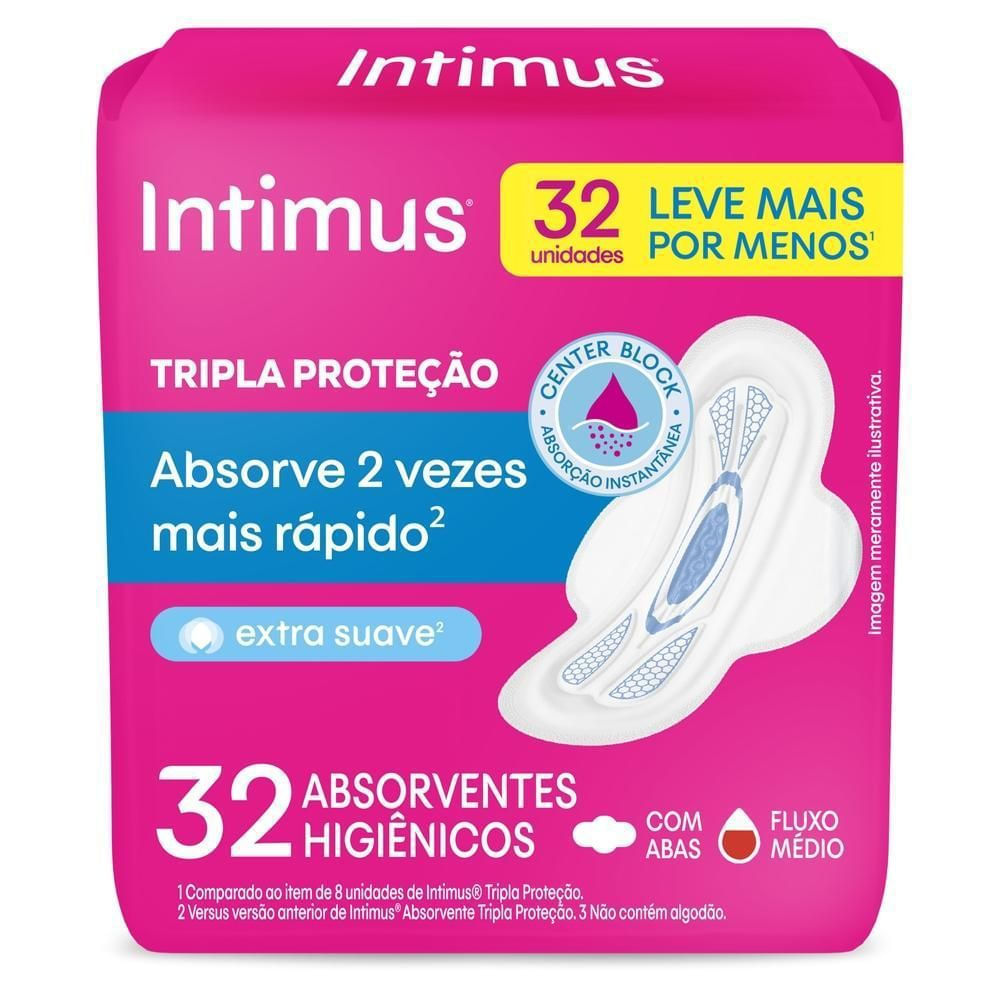 Absorvente Proteção Menstrual Intimus Tripla Proteção Suave com Abas 32 Unidades