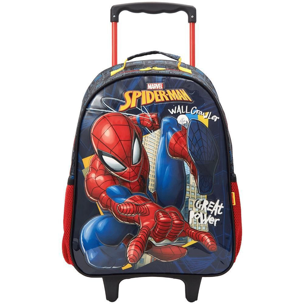 Mochila de Rodinha Infantil Homem-Aranha Black Basic 16 Polegadas Rodas em Gel