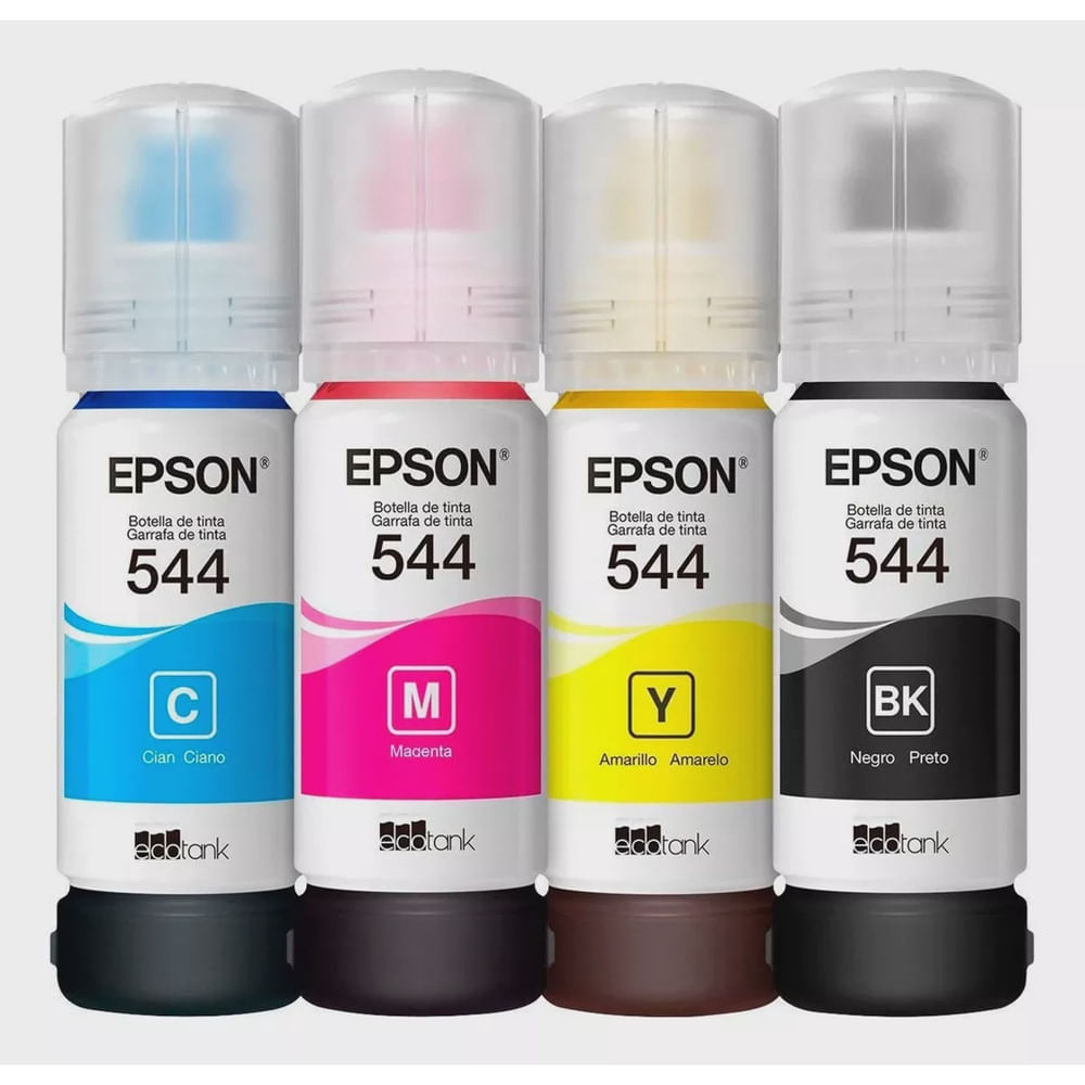 Combo com 4 refil de tinta 544 para uso em impressora L3250 L3110 L3150 L3160 black + cyan + yellow + mag.