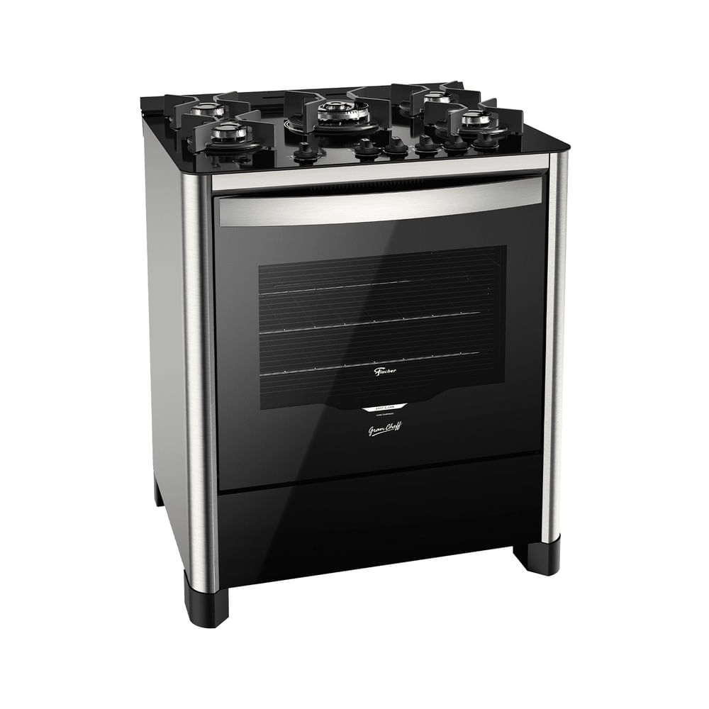 Fogão de Piso a Gás Fischer 5 Bocas Tripla Chama Gran Cheff com Mesa Vidro 26988-59781 220v
