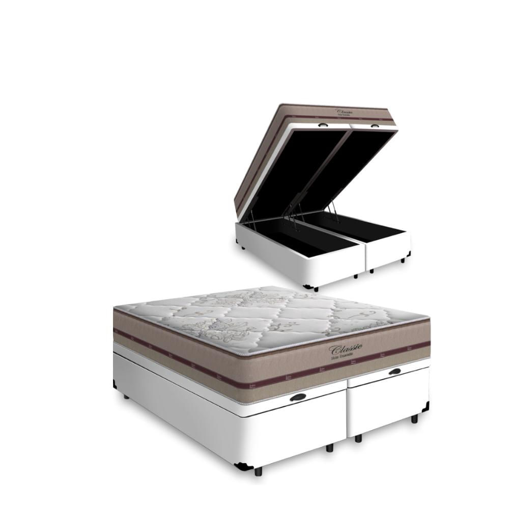 Cama Box Baú Queen + Colchão De Molas Ensacadas - Anjos - Classic - 158x198x64cm